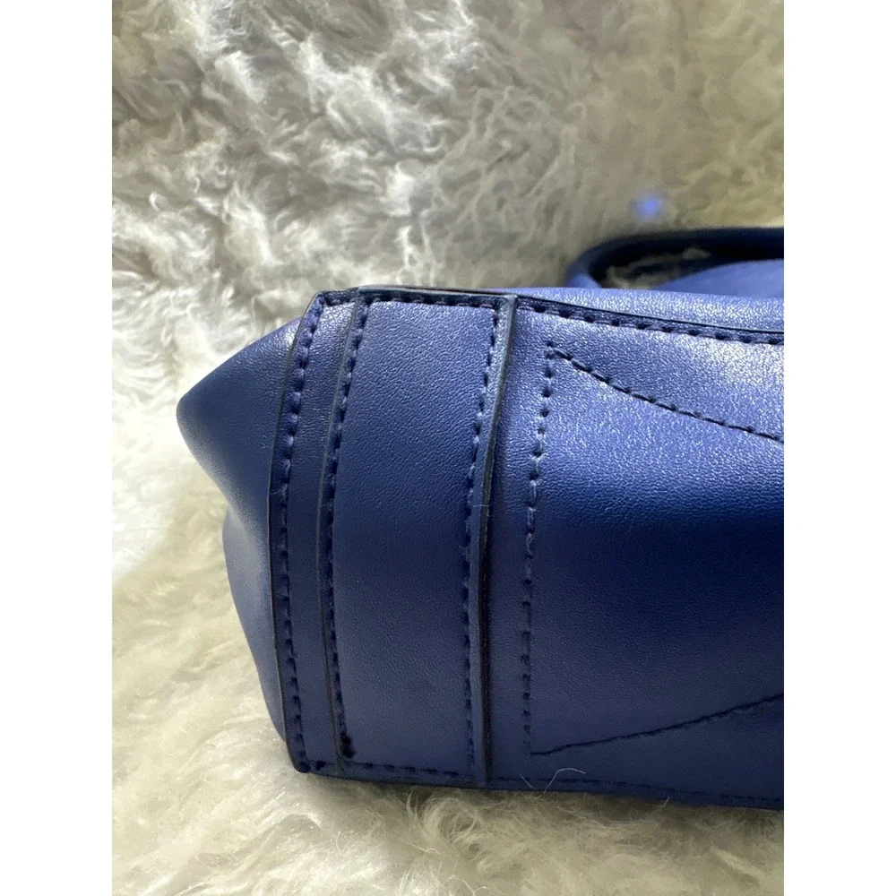 Reed Krakoff Blue‎ Faux Leather Satchel Handbag Silver Hardware Top Zip Tote
